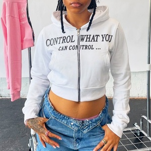Custom Women High Quality Screen Print Pullover Hoodies Sweatshirt French Terry Top <b>Zip</b> <b>up</b> <b>Crop</b> Hoodies for Women - Product Image 2