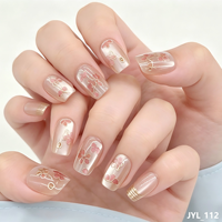 Faux Ongles de Luxe en Gros à Pression, Carrés, Dorés, Effet Chrome, Motif Floral – Ongles Artificiels Marque Privée en Gros