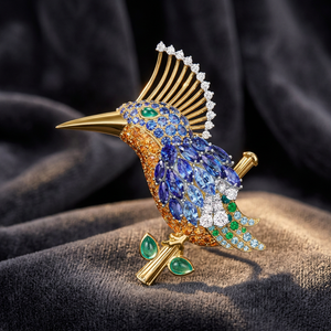 Broche de luxe en saphir et diamant en forme de mésange, bijoux fins pour femmes, cadeau - Product Image 3