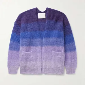 Fashionable tie dye colorful pink mohair v-neck oem chinky brushed high quality knitwear custom mohair cardigan men