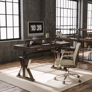 Modern Solid Wood Executive Office <b>Desk</b> <b>Height</b> <b>Adjustable</b> Power Ready Rectangular - Product Image 3
