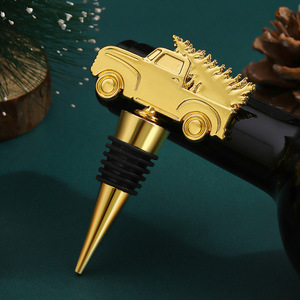 Christmas Metal Wine Bottle Stoppers With Snowflake Car Sleigh Deer Design Gold Color Ribbed Closure For Wine Bottles - Product Image 5