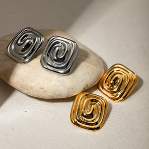 Geometric <b>Stud</b> <b>Earrings</b> Zinc Alloy Gold <b>Silver</b> Spiral Design Fashion Jewelry - Product Image 4