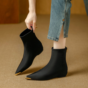 Nouvelles bottes à talons épais en cuir PU pour femmes, avec fermeture éclair, chaussures tendance pour femmes, nouveaux styles de bottes pour femmes - Product Image 2