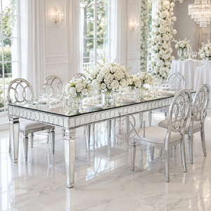Elegante Mesa de Comedor Rectangular con Cubierta de Espejo de Acero Inoxidable y Patas Cónicas para Banquetes y Eventos, Venta al Por Mayor - Product Image 3