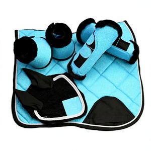 Horse Equestrian Set with Western Saddle Pad, Breathable Cotton Ear Net and Adjustable <b>Brushing</b> <b>Boots</b> - Product Image 1