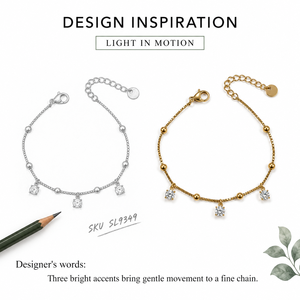 สร้อยข้อมือประดับจี้ทรงกลมเพชรซิร์คอน  โซ่สเตนเลสสตีลชุบทอง 14K แบบสุญญากาศ  พร้อมตัวล็อกแบบก้ามปูปรับได้ - Product Image 2