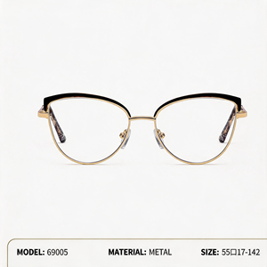 69005 Lunettes de mode pour femmes, monture large œil de chat semi-cerclée 55mm, en métal avec contour supérieur, robustes, avec accent doré, style ailé, OEM ODM - Product Image 6