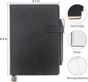 A5 Leather <b>Sewing</b> Bound Journal Notebook Gold Edged Pages 208 Page Lined for Travel School-Black Women/Men Strap - Product Image 2