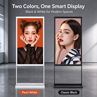 Écran d'affichage numérique LCD ADS portable sur pied, double barre verticale, 43 pouces, en verre trempé blanc