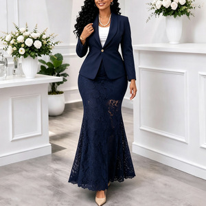 Übergröße Damen Zweiteiler Set <span class=keywords><strong>Blazer</strong></span> und Spitzen-Meerjungfrauenrock Elegantes Büro-Abendoutfit Formeller Business-Anzug für Damen - Product Image 3