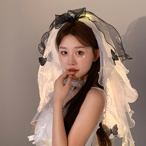 Halloween Lễ Hội Phụ kiện cho phụ nữ ngọt ngào công chúa Kind-hearted Veil <span class=keywords><strong>Com</strong></span> kẹp tóc đen trắng bên tóc clip-bán buôn - Product Image 3