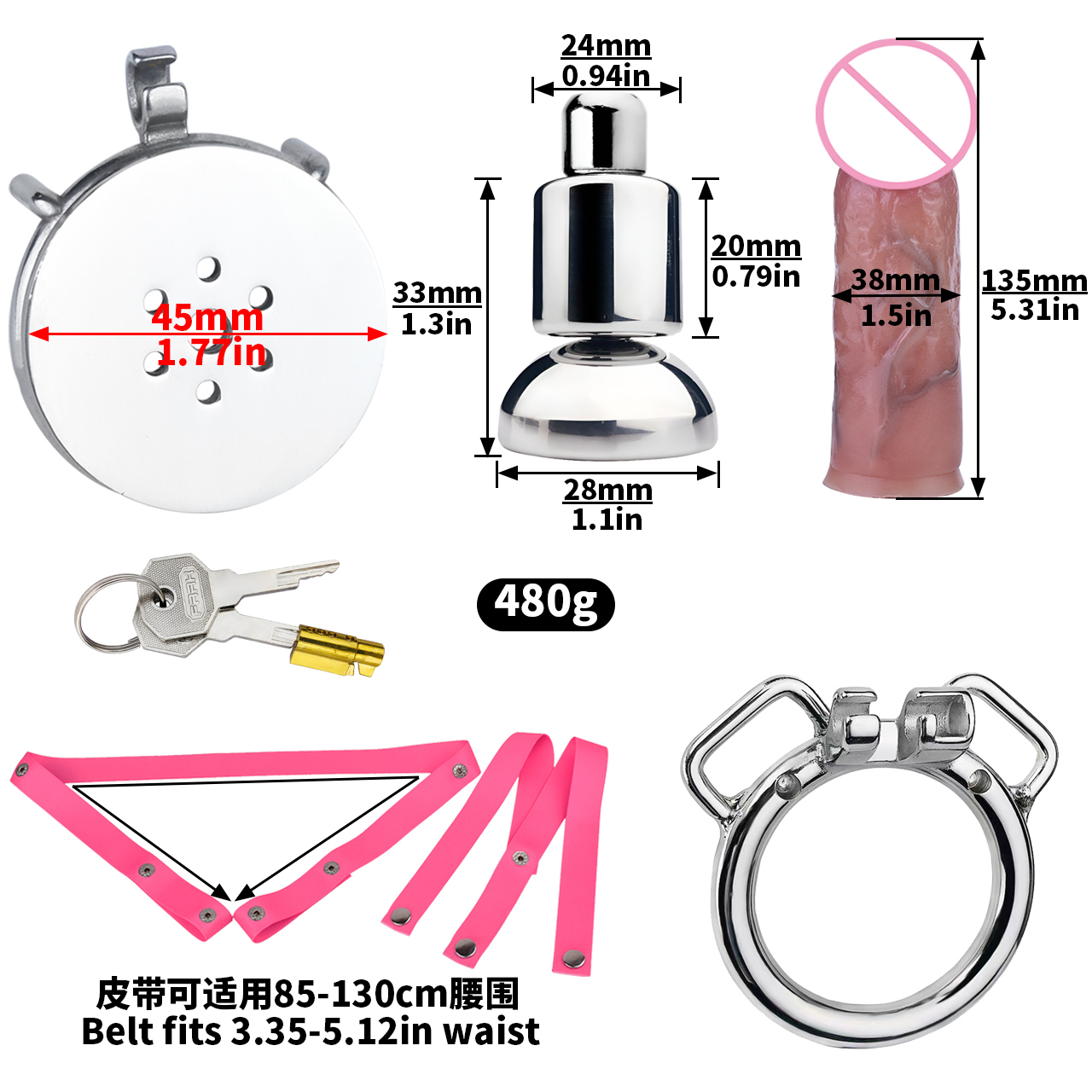 anneau rond + pénis taille M + ceinture rose