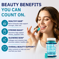 Gummies véganes de biotine et de collagène pour adultes, marque privée, pour cheveux, peau et ongles