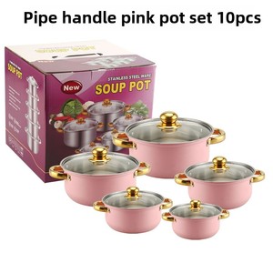 Juego de utensilios de cocina clásicos de acero inoxidable de 10 piezas con olla de sopa con mango dorado y herramientas de cocina magnéticas Diseño de metal sostenible - Product Image 4