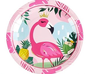 Highly Recommended Round Pink Flamingo Gold Foil Birthday Party Paper <b>Plates</b> 9 Inch Tableware Set - Product Image 2