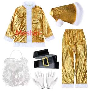 Ensemble de costume de Père Noël en polyester, comprenant un chapeau, une barbe, des gants, une ceinture, adapté aux hommes, idéal pour les fêtes de Noël et - Product Image 6