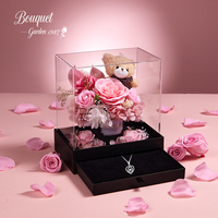 Boîte à bijoux en acrylique légère et carrée pour la Saint-Valentin 2026 / Cadeau de Noël / Anniversaire pour femme, avec rose éternelle en savon – Livraison rapide