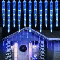 Guirlande lumineuse LED effet pluie de météores haute luminosité, lumières de Noël en forme de glaçons de cristal, RVB changeant de couleur pour la décoration extérieure du jardin