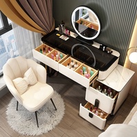 Table de maquillage moderne en bois blanc intelligent avec miroir LED, coiffeuse de luxe pour chambre à coucher avec tiroirs, ensemble de meubles