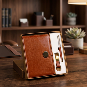 Set de Regalo de Cuaderno de Cuero Marrón con Bolígrafo Metálico y Llavero, Kit Promocional para Oficina y Negocios - Product Image 4