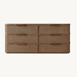 Cómoda Japandi Premium de Roble Blanco Macizo con 6 Cajones e Incrustaciones de Ratán, Perfil Curvo de Lujo, Estilo Arquitectónico Moderno Orgánico - Product Image 5