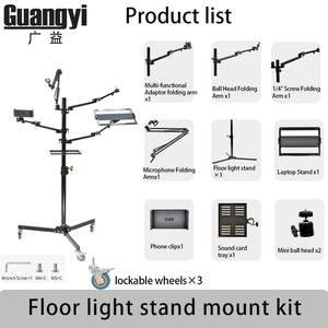 Soporte de brazo doble con rotación de 360 grados, aleación de aluminio, 4 en 1, tableta móvil, <span class=keywords><strong>PC</strong></span> y portátil, accesorios de estudio fotográfico para suelo de oficina - Product Image 2