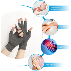 Sıcak satış pamuk Spandex sıkıştırma artrit yarım parmak parmaksız eldiven kaymaz nem esneklik için el ağrı kesici - Product Image 4