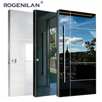 Puerta de Entrada Principal de Aluminio con Vidrio Espejado Insonorizado para Exteriores Rogenilan, Puertas de Seguridad con Cerradura Inteligente