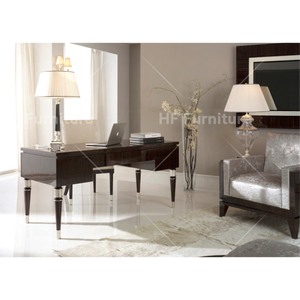 Top Grade Modern <strong>Art</strong> <strong>Deco</strong> High Gloss Wood Executive <strong>Desk</strong> Home Office with Silver Inlay Legs - Product Image 2