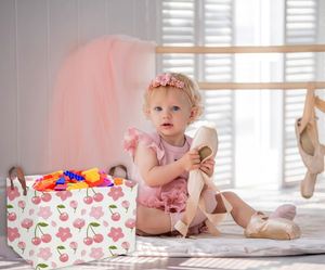 Panier rectangulaire pour enfants, paniers pour filles, bacs de rangement pour enfants, décoration de chambre de fille cerise, bac de rangement pour jouets, boîte organisatrice mignonne - Product Image 3