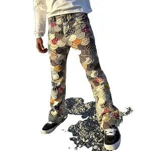 DiZNEW European Hip Hop Camo Collage Cotton Jeans High Street Slim Fit Bootcut Jeans For Men