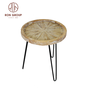 Rifornimento di fabbrica prezzo a buon mercato personalizzato moderno lusso rotondo vecchio <span class=keywords><strong>olmo</strong></span> in legno massello tavolino da tè rotondo con gamba in metallo nero - Product Image 2