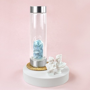 Botella de agua de cristal de 500ml al por mayor para mujeres con piedras preciosas de borosilicato de amatista de cuarzo rosa curativas para el bienestar - Product Image 4