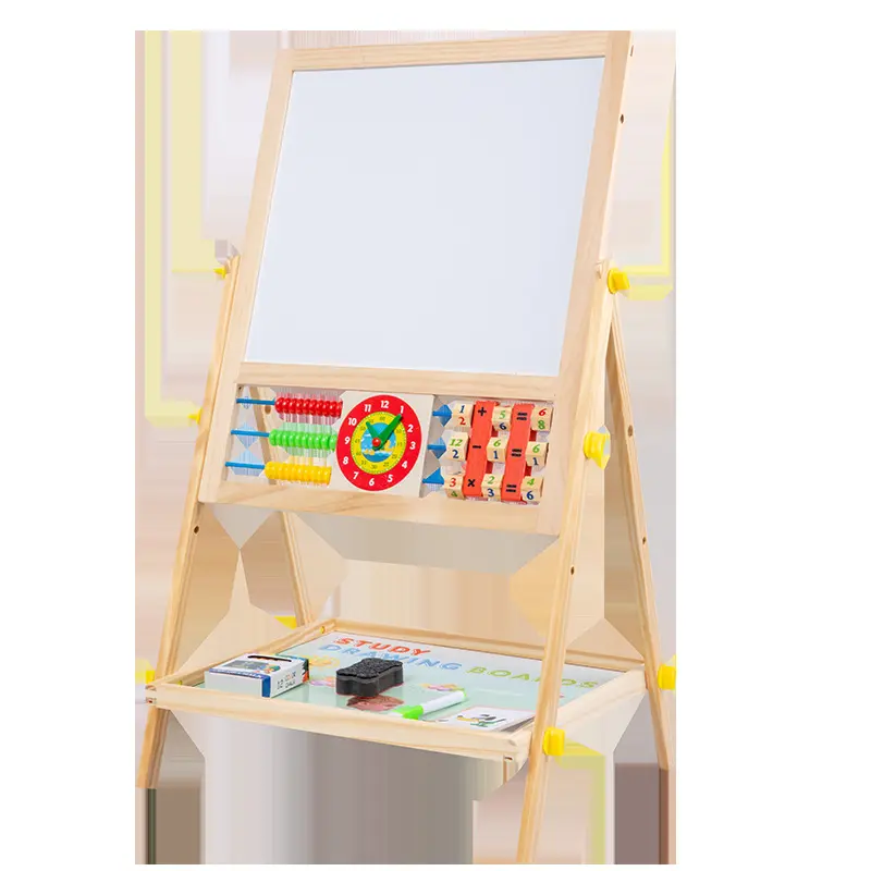 Learning Puzzle Games Art Whiteboard Easel Double Side Children Writing Educational Wooden Kids Drawing Magnetic Board
