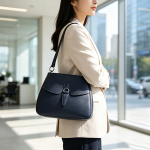 Vintage Pebbled Leather Shoulder <b>Bag</b> Detachable Strap Flap Closure Back Zipper Casual Work <b>Tote</b> - Product Image 5