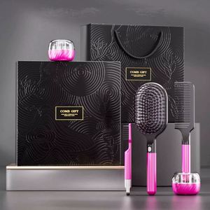 IStapromo Gifts Ensemble de brosses à cheveux 5 en 1 doré : Pince à cheveux, Peigne, Brosse plate, Brosse à cheveux ronde pour séchage et Brosse à cheveux en poils de sanglier - Product Image 2