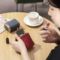 Pochette à rouge à lèvres en cuir véritable prête à être expédiée, petite trousse de maquillage à fermeture à pression, sac de rangement portable pour rouge à lèvres pour femmes, cadeau