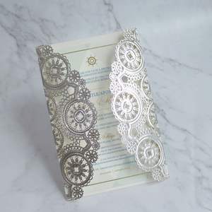 Commercio all'ingrosso a basso costo taglio Laser goffratura copertine di carta con nastro carino su misura carta fantasia inviti di nozze - Product Image 4