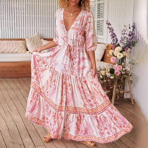 Robes décontractées élégantes de bohème vintage personnalisées Robe longue en lin pour femmes de haute qualité - Product Image 5