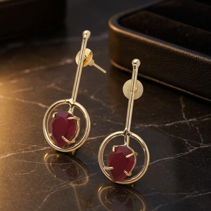 Royal <b>Garnet</b> Stud <b>Earrings</b> for Women Gold Plated Ethnic Party Elegant Statement - Product Image 3