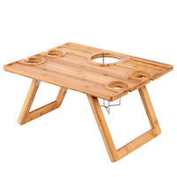 Petite Table à vin pliable en bambou pour pique-nique, pour Camping, piscine, bateau, plage, vente en gros