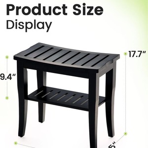 Banc de douche Hc avec étagère de rangement 55,88 x 40 x 11,43 cm, tabouret de salle de bain noir - Product Image 2