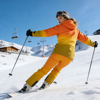 Veste de ski imperméable unisexe AQTQ à dégradé orange et jaune, à capuche, coupe-vent, pour le snowboard et les sports de plein air