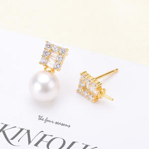 Boucles d'oreilles fines en argent S925, accessoires de perles DIY avec perles rondes de 7 à 10 mm, plateau vide pour boucles d'oreilles, bijoux tendance - 20572 - Product Image 1