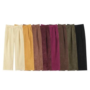 <span class=keywords><strong>Pantalon</strong></span> droit plissé en <span class=keywords><strong>velours</strong></span> côtelé multicolore, style vintage européen et américain, décontracté et polyvalent pour <span class=keywords><strong>femme</strong></span> - Product Image 3