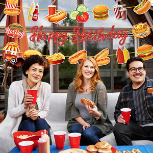 Guirnalda de Papel con Diseño de Hamburguesa y Papas Fritas para Decoración de Fiestas de Cumpleaños, Barbacoas y Picnics, Marca Huancai - Product Image 6