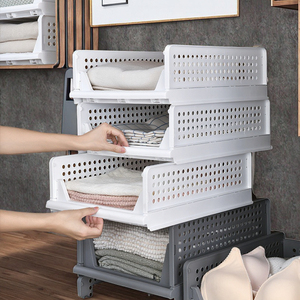Estante de almacenamiento plegable de plástico (PP) de diseño moderno organizador de armario rectangular con partición en capas y cesta de ropa apilable - Product Image 3
