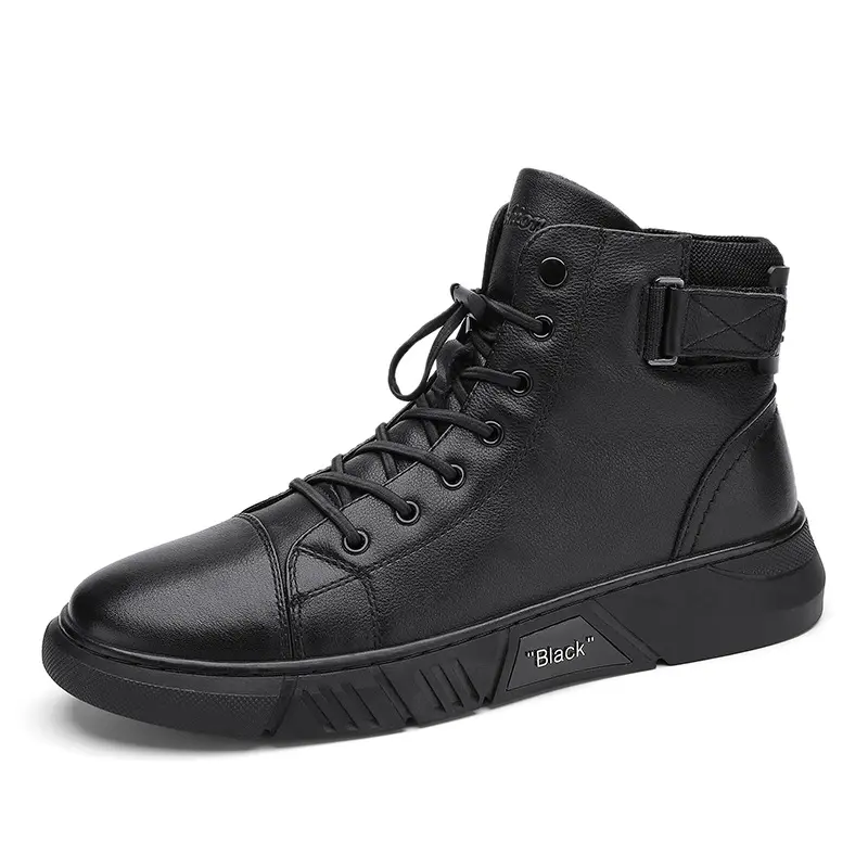 Classic Black Versatile Leather Boots Men's Casual Martin Shoes