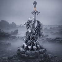 Support de Présentation Couteau Dragon Gardien Mythique, Statue Gothique Médiévale, Modèle de Dague en Résine pour Cheminée, Artisanat, Décoration de Bureau
